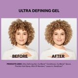 Woman with coily hair before & after