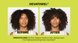 Person with curly hair who used DevaTowel in routine before & after