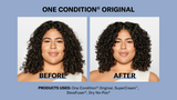 Woman with dark curly hair before & after